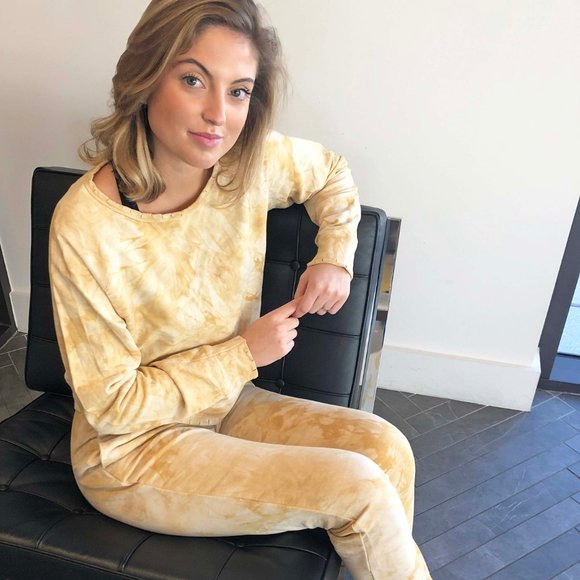 Yellow Cotton Distressed Tie Dye Jogger Set - Picture 2 of 7